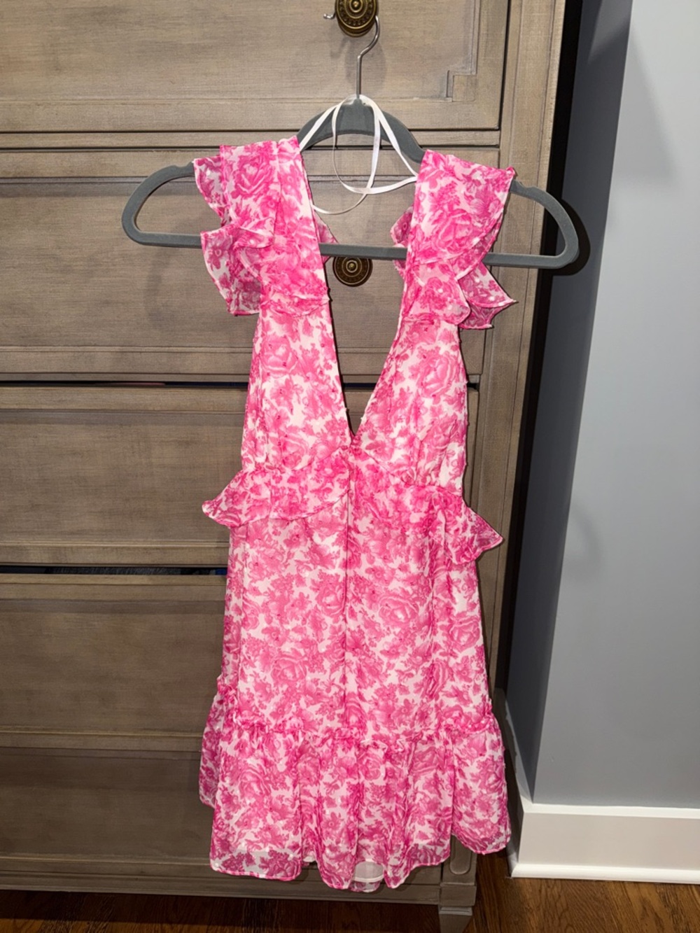 Aqua Pink Floral Ruffle Mini Dress